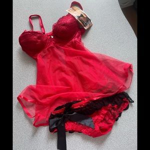 Shirley Of Hollywood Red Babydoll Lingerie Size Small